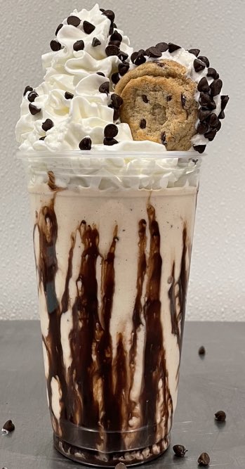 Hello April! 
Shake of the Month- Cookie Monster 🍪
Cookie dough milkshake, whipped cream, chocolate drizzle &amp; mini homemade chipwich!