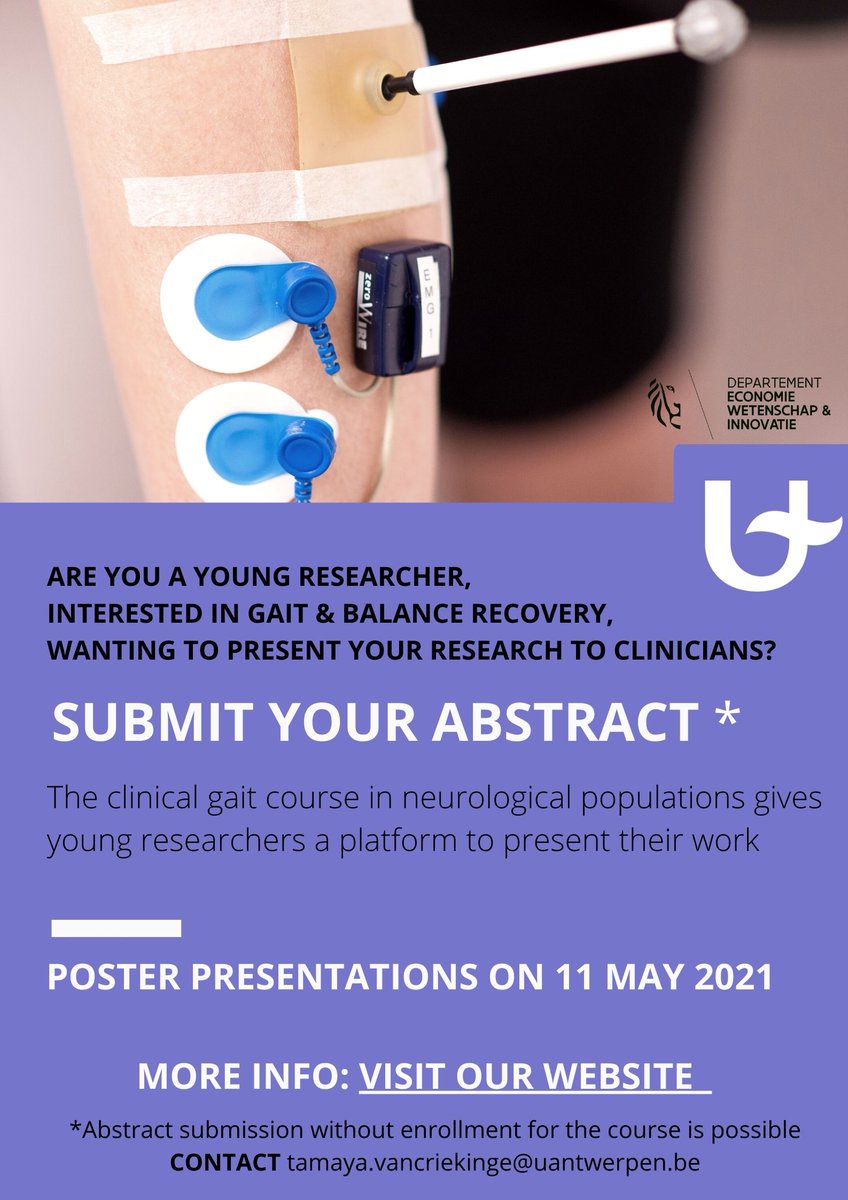 Are you a young researcher interested in gait and balance recovery in neurological populations? 
SUBMIT YOUR ABSTRACT 

📅May 11th, 2021
🕐20-22h 
📊Present your research to clinicians
💻Virtual poster session
💰 Free

More info 👇👇
uantwerpen.be/nl/onderzoeksg…