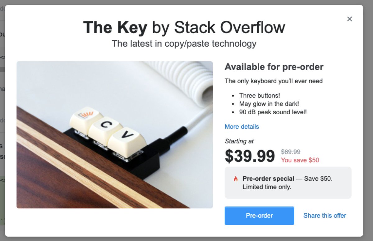 vysinsky's tweet image. So far the best #AprilFoolsDay joke today

@StackOverflow you rock!