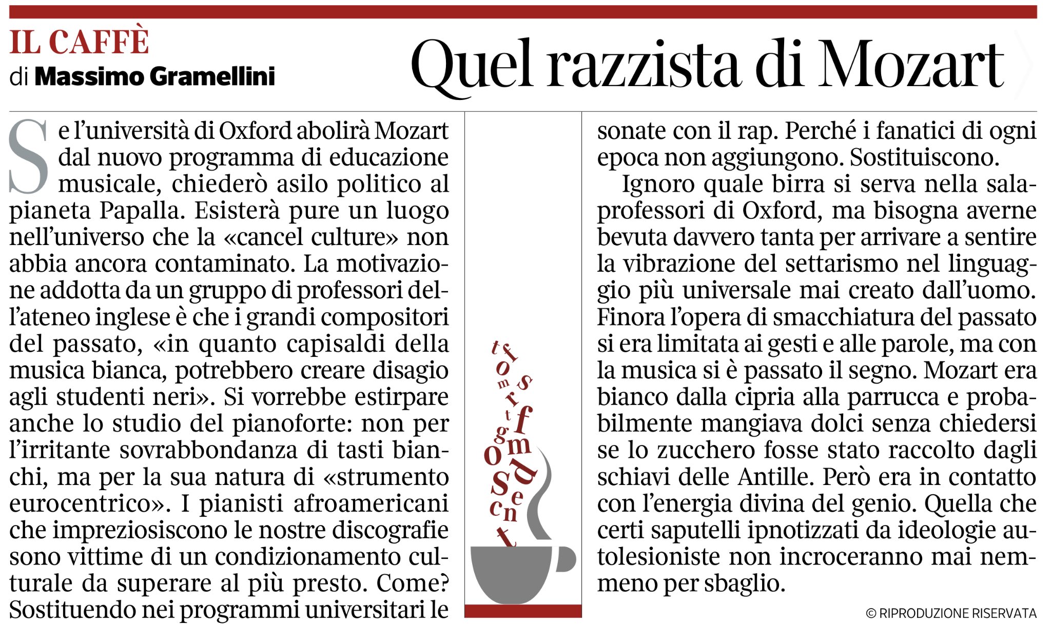 Perche E In Tendenza On Twitter Mozart Per Il Caffe Di Massimo Gramellini Sul Corriere Di Oggi