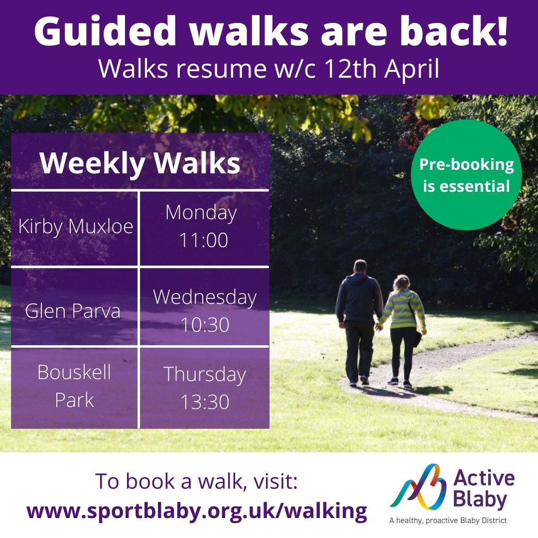 ActiveBlaby's tweet photo. 🚶‍♀️⭐ ANNOUNCEMENT ⭐🚶‍♂️

We are pleased to announce our free guided #walks are back from the 12th April. We are excited to welcome you back safely onto  our walks!

Book here 🖱️ https://t.co/4GOVJcHIFt

#ActiveBlaby #Walking #GroupWalks #BlabyDistrict #ActiveTogether @BlabyDC https://t.co/4l9TeLK8pF