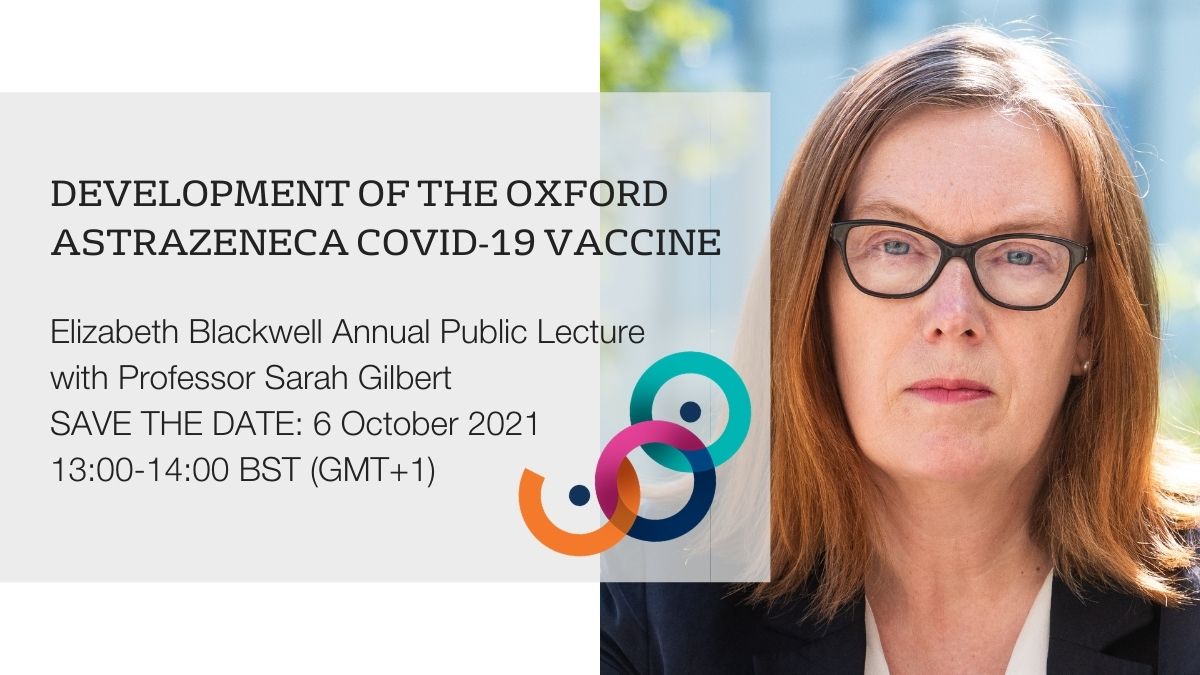 📢 SAVE THE DATE!!📢
@EBIBristol Annual Public Lecture with Professor Sarah Gilbert will take place on Wednesday 6 October, 13:00-14:00 BST (GMT+1). Details on how to book to follow. 

Find out more here: bit.ly/3rDqsjL #EBIPublicLecture2021 #COVID19 #OxfordAstraZeneca