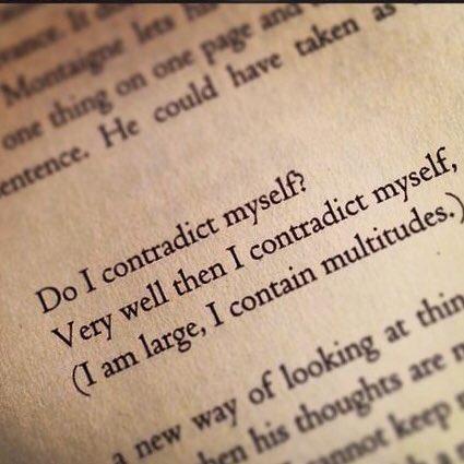 “I contain multitudes.” -WW

Am I so many things? Indeed. It keeps life interesting.

#ExperienceLife