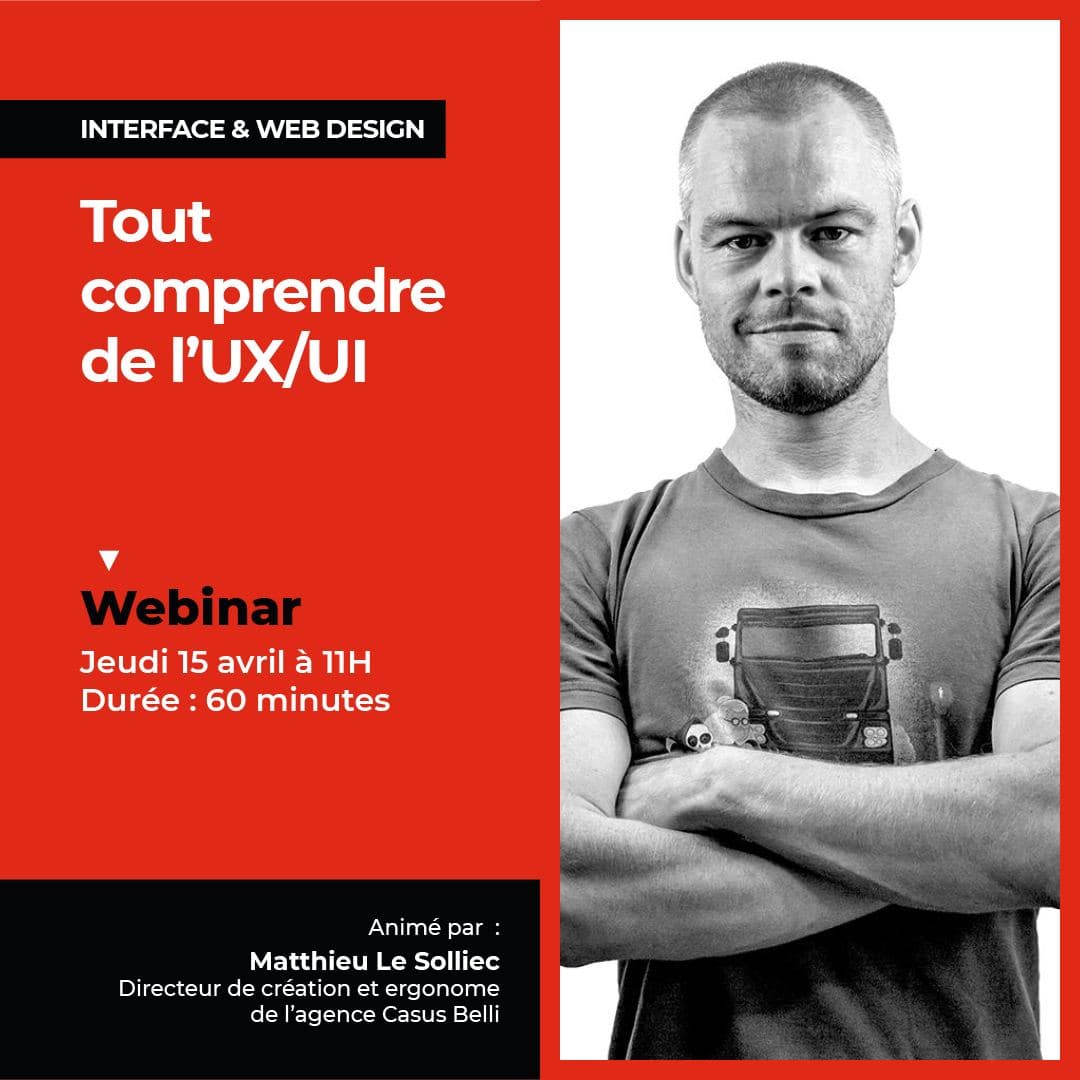 Parlons Web Design ! 
Le 15/04 à 11h > Webinar UX/UI.
Comment prendre en compte les attentes et les besoins des utilisateurs pour la conception des interfaces. 
Comprendre le facteur humain, les limitations cognitives, l’attention du cerveau. 
zoom.us/meeting/regist…