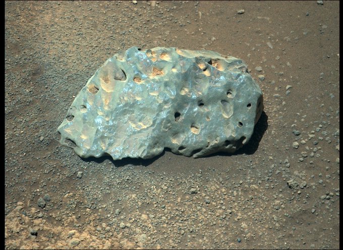 A rock about 6 inches (15 cm) long which the perseverance rover had been working on.

If you look closely, you might spot the row of laser marks where Perseverance zapped it to learn more.

#countdowntomars #Mars2020 #Mars2021 #Perseverance #NASAPerseverance #MarsPerseverance