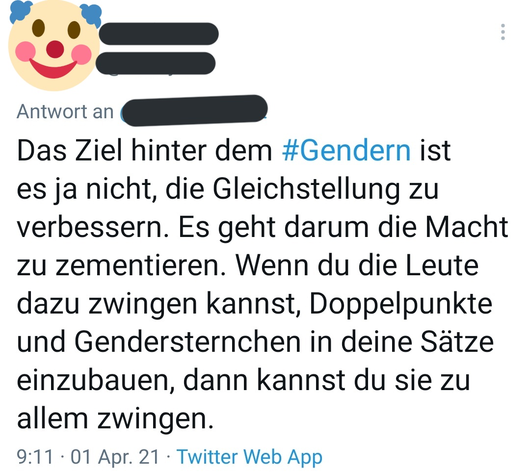 Ja, so haben die Nazis damals auch angefangen, mit Rücksicht und Inklusion von Minderheiten !!! #Gendern