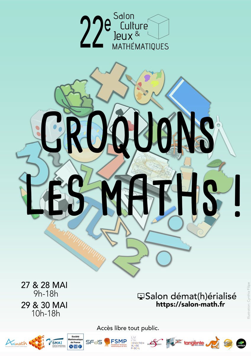 salonmaths's tweet photo. « Croquons les maths » ! 
Le Salon Culture et Jeux Mathématiques revient du 27 au 30 mai 2021 en version déMATHérialisée sur https://t.co/Sbxq60bx5Y ! 🎉

#salonmaths #jeux #jeuxmaths #ludique #maths #salonmath #paris #maths2021 #déMAThérialisée https://t.co/QaBBbbt7hh