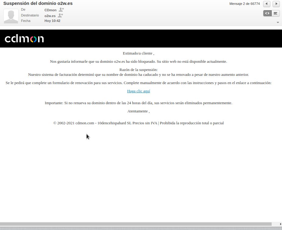 o2w_es's tweet photo. #phishing #ciberseguridad #suplantacion
Cuidado! Están enviando mensajes de haciéndose pasar por cdmon para la renovación de dominios. 

No piques y mándalo a la carpeta de spam. https://t.co/Ua6LBINg0d