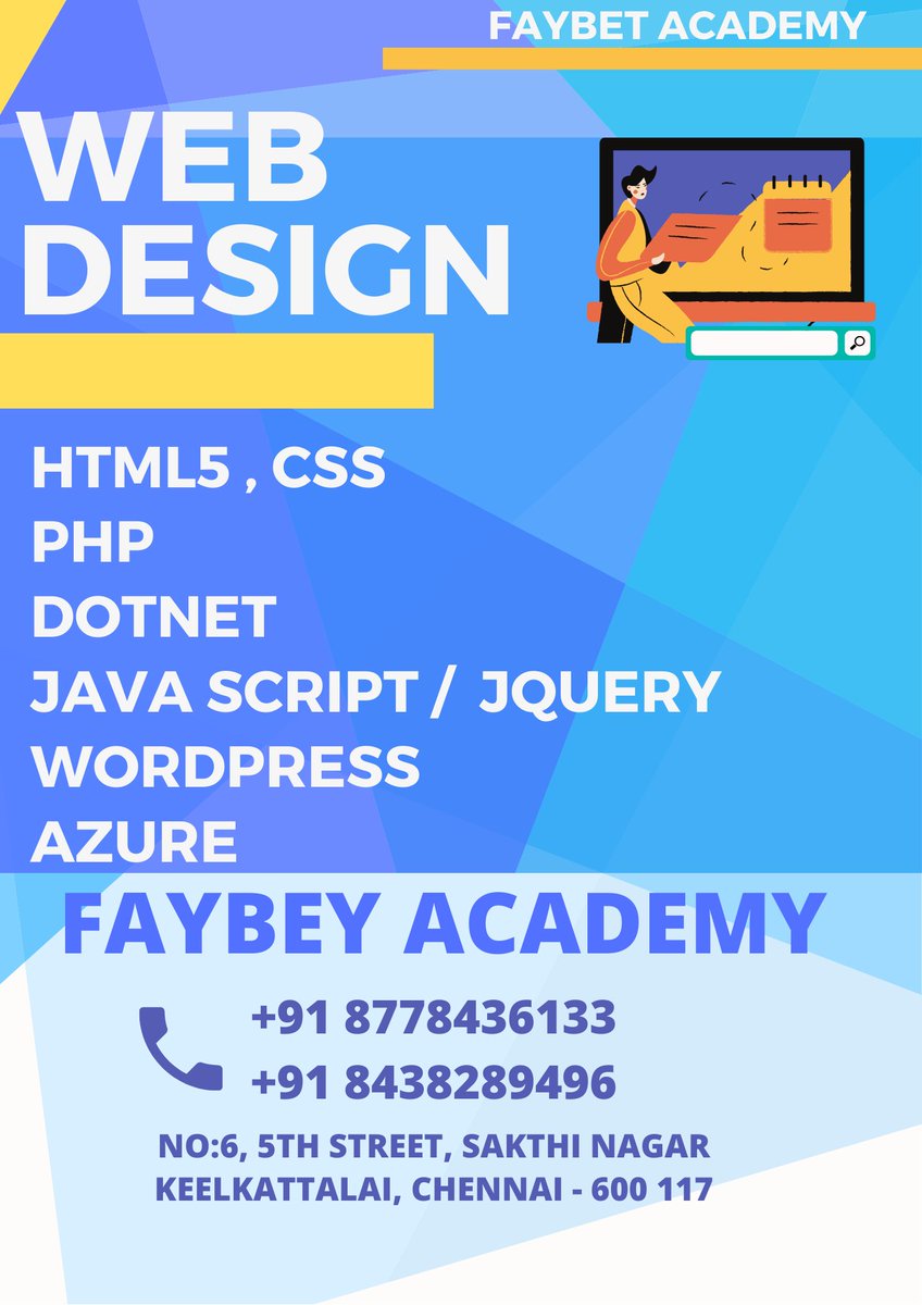 v4everdigital's tweet image. WEB Design
courses in Faybey Academy
@FaybeyA 
 
faybeyacademy.com

#webdesigning #webdesigntraining #faybeyacademy #chennai