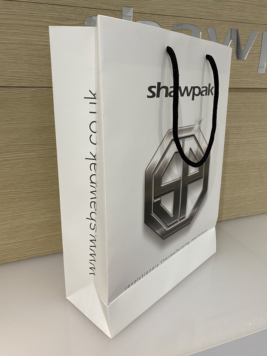 shawpak1's tweet photo. Our new gift bags have arrived from @APLpackaging. We can't wait to exhibit again to give these out and see people walking around with #shawpak bags! #branding #thermoforming #marketing https://t.co/jWDMxWHAGE