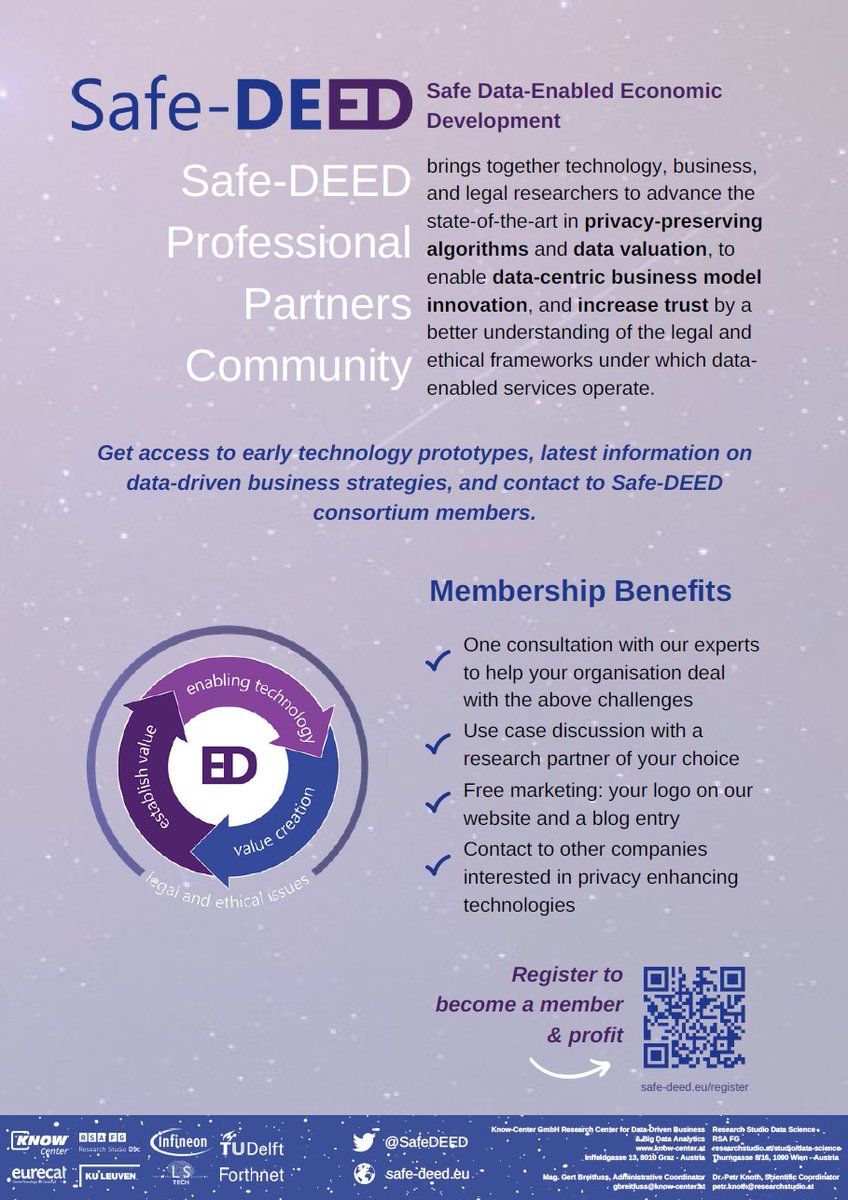 Join our Professional Partners Community (PPC). By joining the PPC, you can have a use-case discussion with a research partner of your choice, early access to demonstrators, and contact to other companies interested in our technologies. Register here: safe-deed.eu/become-member/