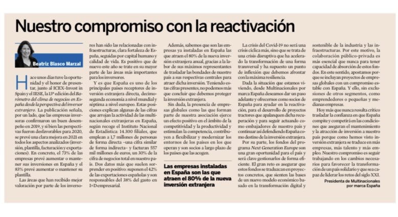 Lectura recomendada: “Nuestro compromiso con la reactivación”. Artículo de opinión de <a href="/BlascoBeatriz/">beatriz blasco</a> en <a href="/expansioncom/">expansioncom</a> (edición impresa) #MultinacionalesenEspaña