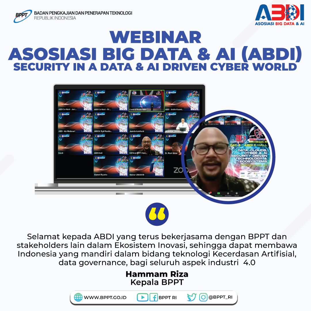BPPT_RI's tweet photo. @hammam_riza menyampaikan selamat kepada ABDI yg terus bekerjasama dengan BPPT dan stakeholders lain dalam #EkosistemInovasi, sehingga dapat membawa Indonesia yg mandiri dalam bidang teknologi KA, data governance, dan seluruh aspek industri  4.0

#BPPTSolidSmartSpeed https://t.co/qOrHxqGeT9