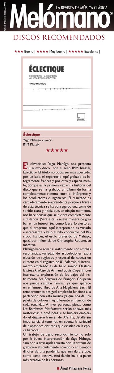 yagomahugo's tweet photo. És un placer compartir con vosotros la última crítica de mi disco #Eclectique publicada en la prestigiosa revista @melomanodig https://t.co/7Ciuq1TiFb