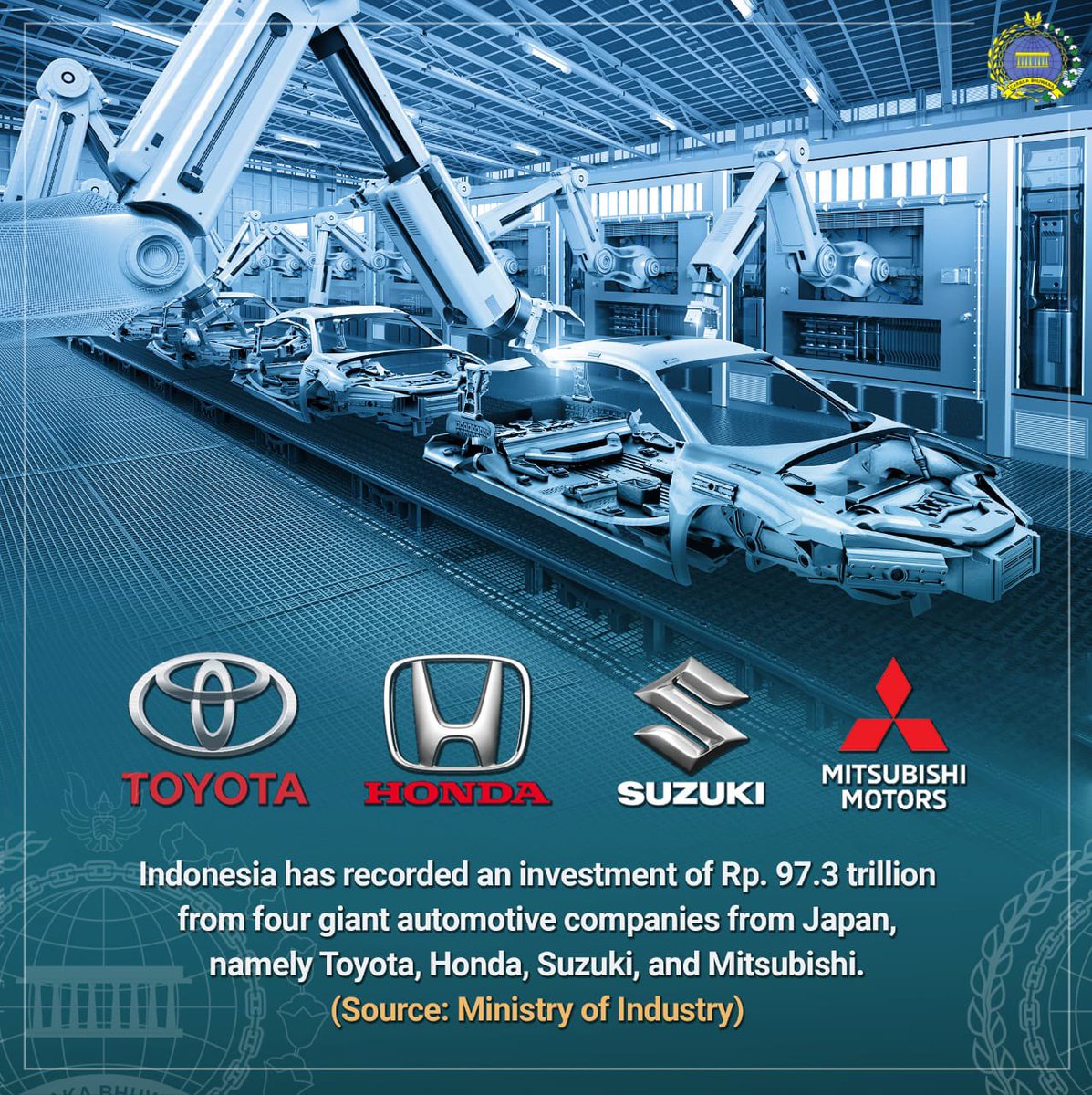 IndonesiaInBSB's tweet photo. #sahabatkbribsb
Automotive Industry is a key pillar of the Indonesian Economy. Indonesian Government set the production targets 4.2 million units by 2025
#IniDiplomasi
#RintisKemajuan #IndonesianExport #IndonesianCarExports #IndonesianProduct #IndonesiaMaju
#indonesiainbrunei https://t.co/bPywl1TWgW