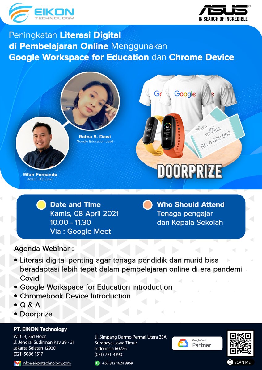 EIKONTechnology's tweet photo. EIKON mengajak seluruh tenaga pengajar dan Kepala Sekolah untuk mengikuti webinar Pembelajaran Online menggunakan Google Workspace for Education dan Chrome Device. Anda juga berkesempatan mendapatkan doorprize menarik. Catat tanggalnya dan daftar sekarang!
https://t.co/YbENi3akmp https://t.co/Zhy6RSULAo