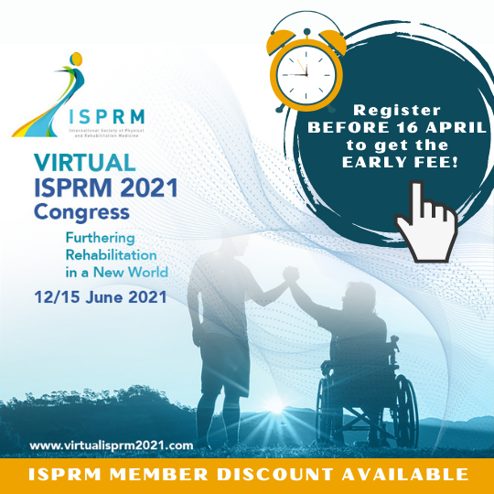 ISPRM's tweet photo. 👩‍⚕👨‍⚕ VIRTUAL ISPRM 2021 CONGRESS
🕓 Register before the 16th of April to get the early fee!

✅ Preliminary scientific program now online: https://t.co/UtyAQuaQGT

✅ Register here: https://t.co/uypbdSU39h https://t.co/EMvmoIvAtG