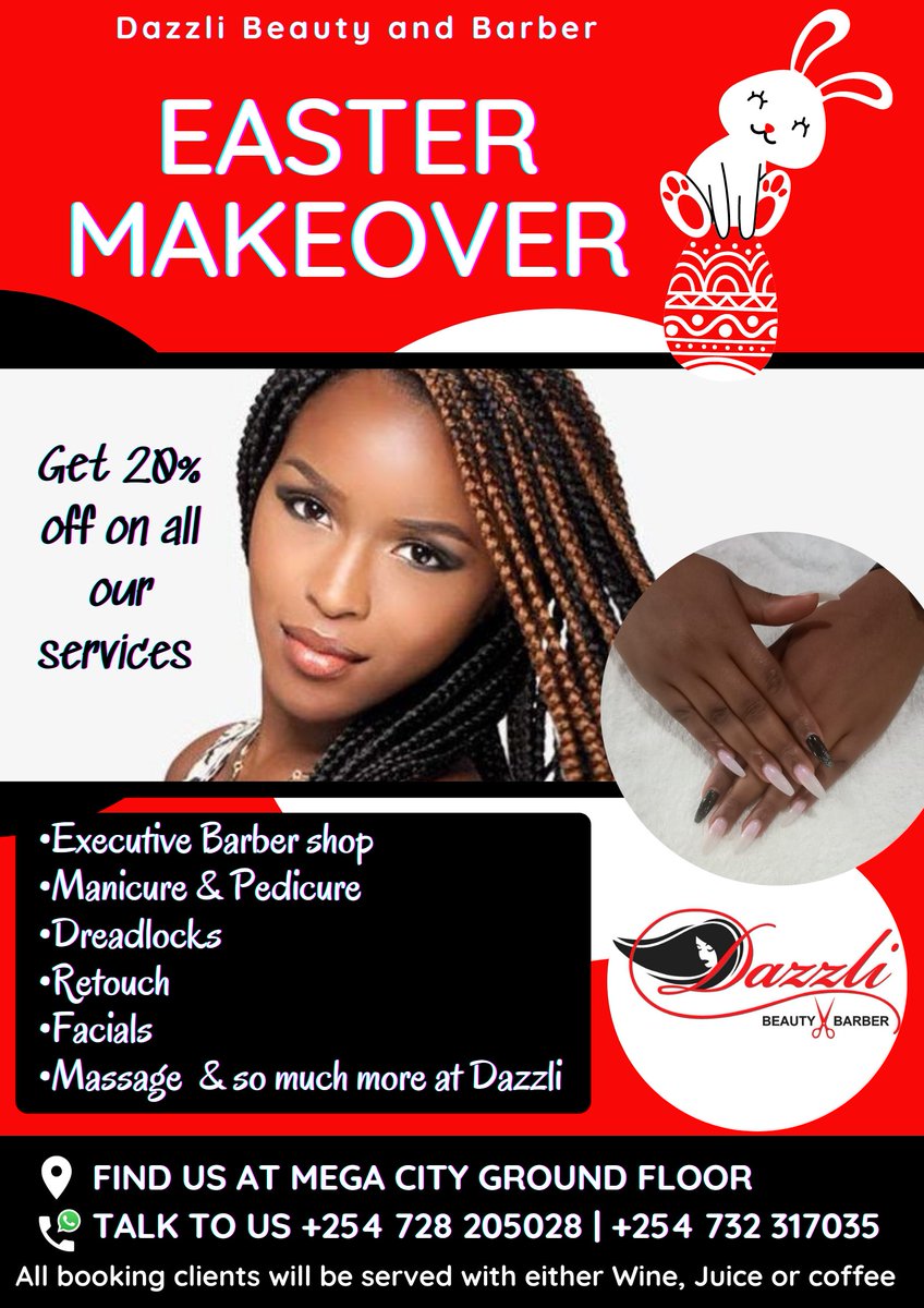 DazzliBeauty's tweet photo. Hair done, Nails done ...everything big •• this Easter at Dazzli Beauty and Barber ~ get a complimentary glass of wine  , Juice or coffee when you book with us over the Easter weekend #eastermakeover #dazzlieastermakeover https://t.co/j3kwANsmpe
