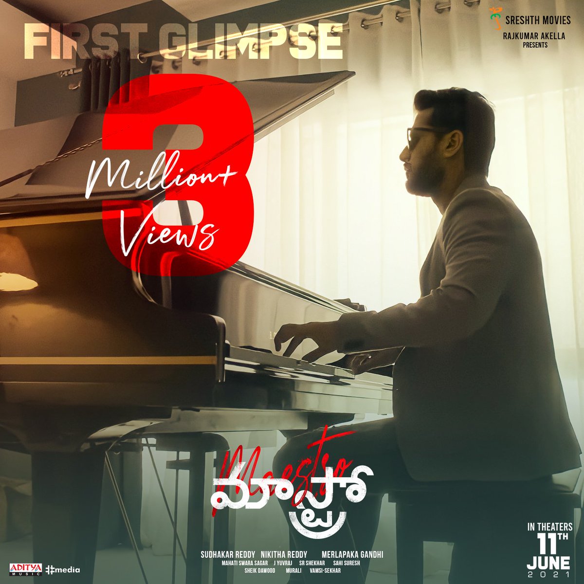HaashtagMedia's tweet photo. 'Youth Star' @actor_nithiin's #MaestroFirstGlimpse crosses 3️⃣ Million+ views &amp; still going strong!

#MAESTRO🎹 Glimpse here!
▶️https://t.co/q4ZjK3xCJ7

@SreshthMovies @tamannaahspeaks @NabhaNatesh @MerlapakaG #SudhakarReddy #NikithaReddy #RajKumarAkella @mahathi_sagar https://t.co/U3FWrorBAI