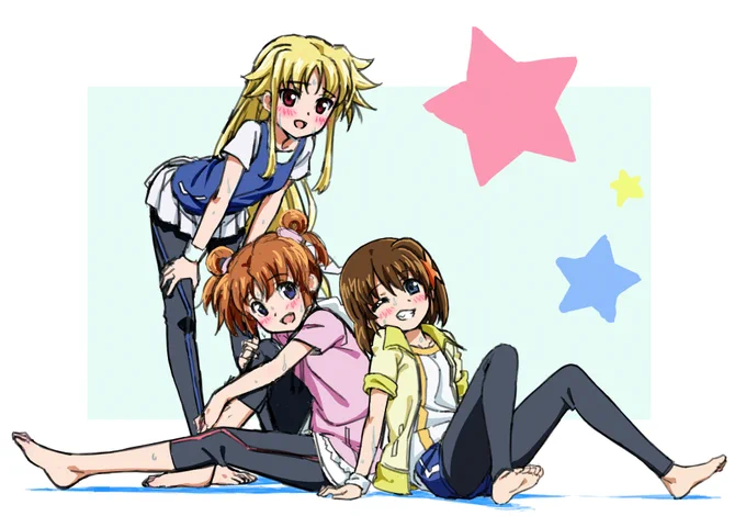 3人そろった
なのはさんのリストバンドはなんか無いほうがいいかという判断 