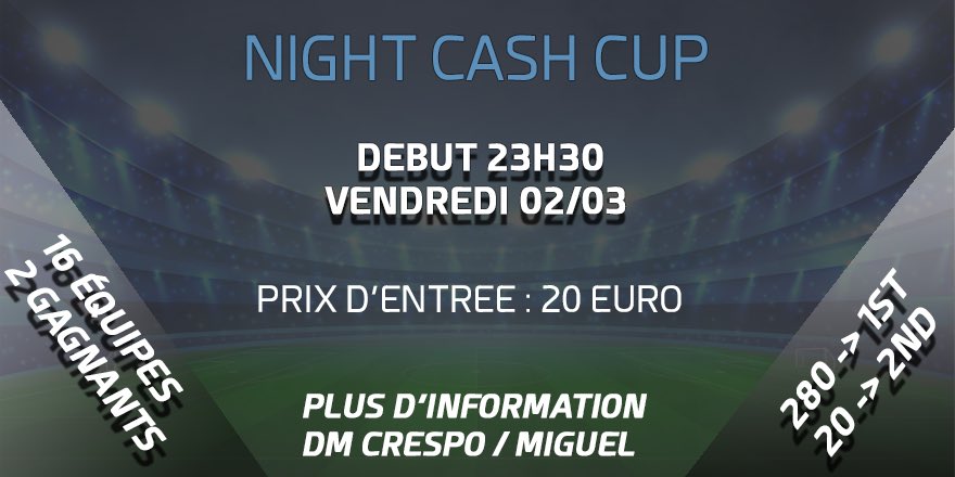 ActuClubProFR's tweet photo. 🇫🇷 Demain c’est la NCC, tournoi à partir de 23h30 en 11v11.
20€ l’entrée par équipe! Contactez nous en MP! 

🏴󠁧󠁢󠁥󠁮󠁧󠁿Tommorow is the ncc cup. Start 10:30 p.m. UK Time. 
20 € per team! contact us by mp https://t.co/Y6xp0jyo7m