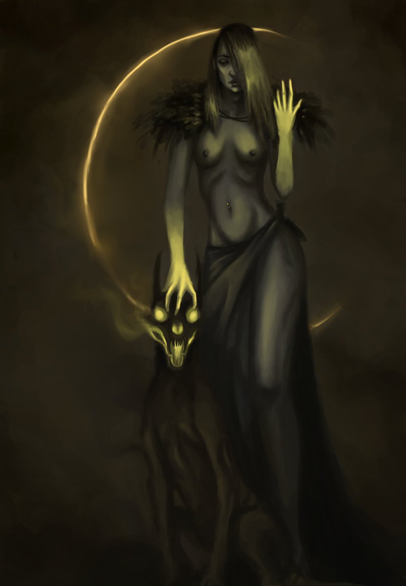 Haven't posted something here for a while :') #art #artistsontwitter #digitalpainting #darkart #painting #digitalart #fantasy #fantasyart #macabre #moon #hellhound