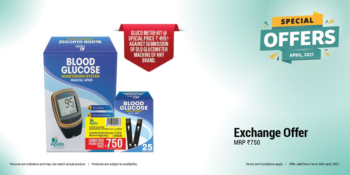 ApolloPharmacy's tweet photo. Exchange Offer MRP ₹750, Gluco Meter kit @ Special Price ₹499/-, Against Submission of old glucometer machine of any brand.
Locate your nearest store https://t.co/tW9ioWrOMd or shop here https://t.co/ry2G2ba4Mj
#ApolloPharmacy #GlucoMeter #GlucoMeterkit #glucometermachine https://t.co/ylToPOj2V5