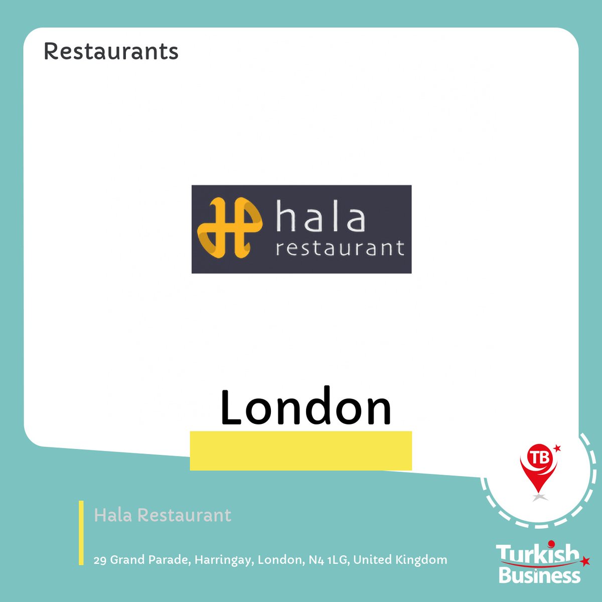TurkishUK's tweet photo. Turkish Business of the Day:
Restaurants (Hala Restaurant)

Download our App for more details.

#Restaurants #Hala #Restaurant #HalaRestaurant Instagram: @hala.restaurant #turkishbusiness #turkishbusinessapp #turkishbusinessorg #turkishbusinessuk https://t.co/iNmGhHSfRK