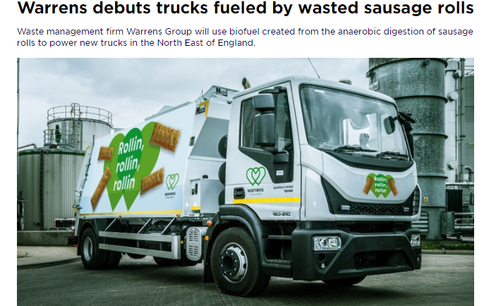 edie's tweet photo. BREAKING NEWS: Waste management firm Warrens Group will use biofuel created from the anaerobic digestion of sausage rolls to power new trucks in the North East of England. 

#AprilFools #AprilFoolsDay https://t.co/ruklXlHfUt