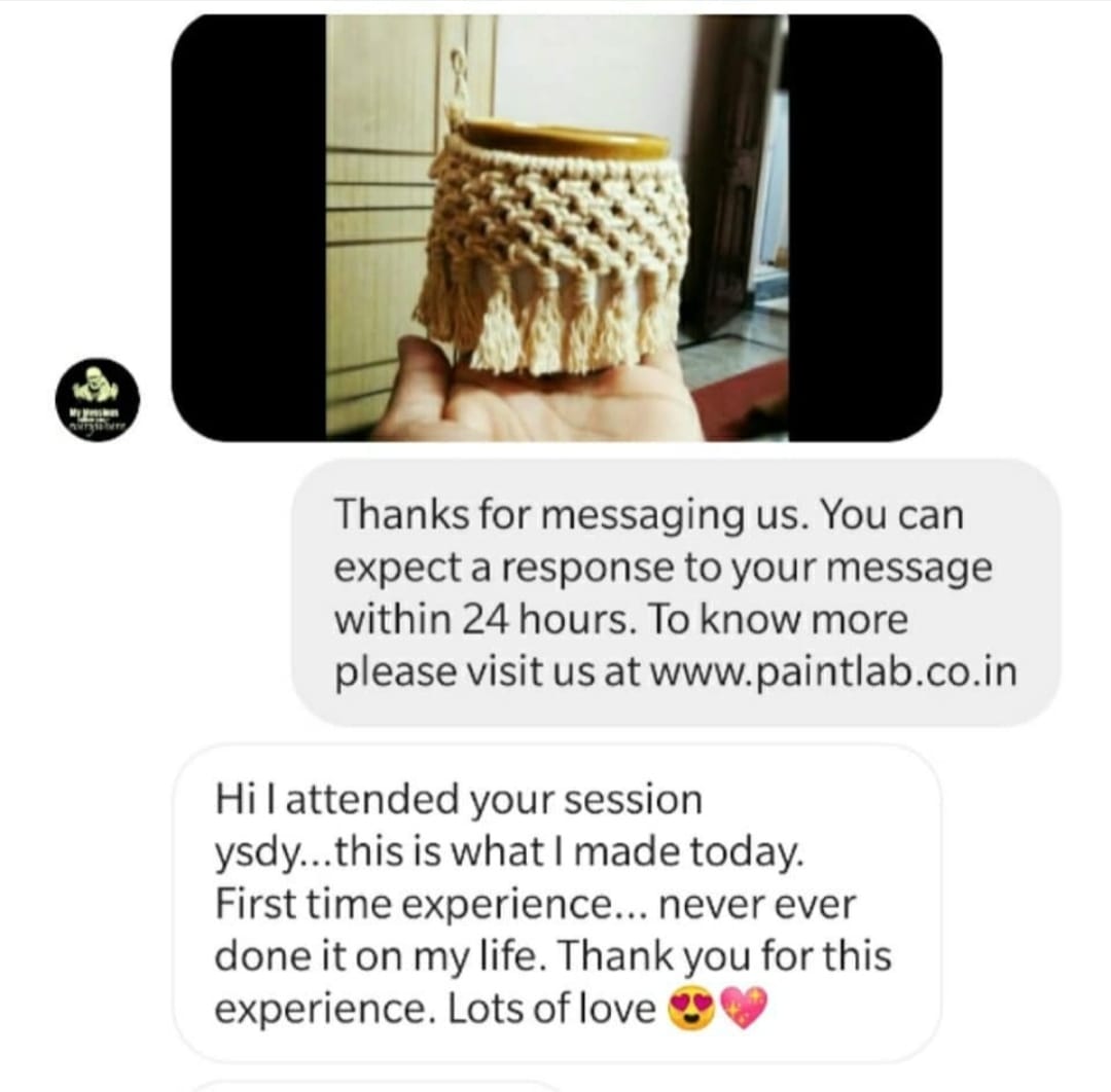 PaintLabLive's tweet photo. Participant feedback from our Macramé keychain making session held on a weekend.

#feedback #Macrame #workshop #live #online #learn #craft #crafters #paintlab #paintlablive https://t.co/A1YD8UF7ZJ