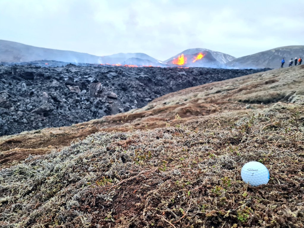 hrafngull's tweet photo. The first at Keilir Golf Club 
This downhill par five is one of the most visually attractive in the world. The tee shot itself must stay on the fairway or find running lava or, worse, wild goats. The second then must cross an old farm on the right and avoid more lava to the left. https://t.co/MLe2RTn7Yn
