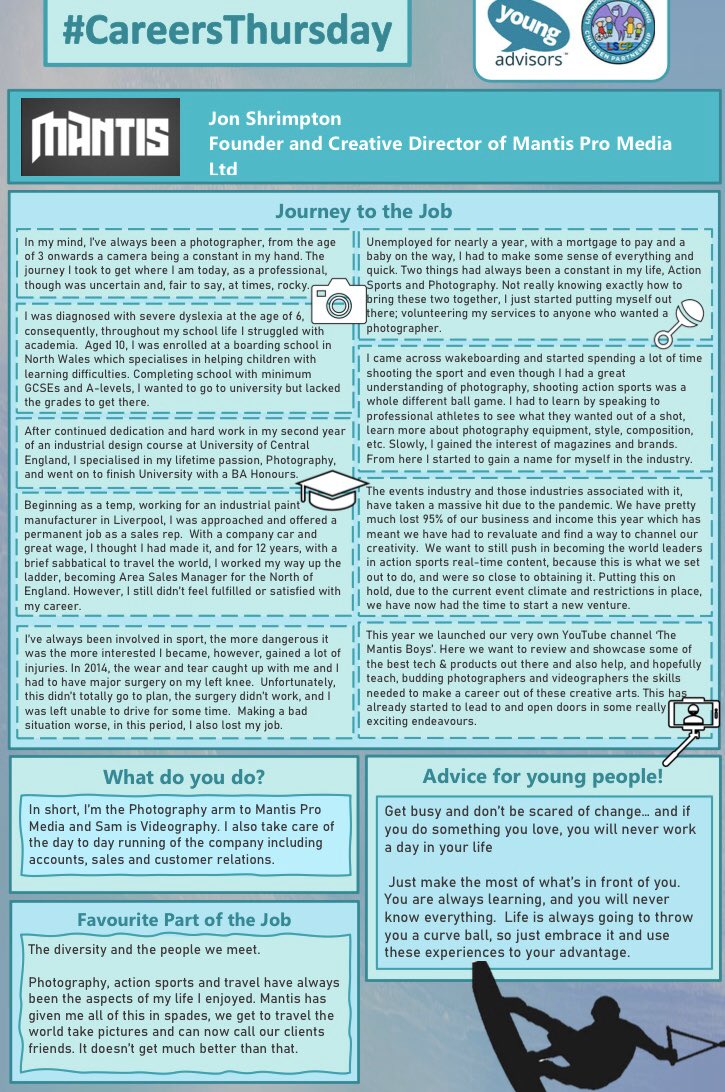 🌟”If you do something you like you’ll never work a day in your life”🌟

Take a look at Jon Shrimpton’s career journey and his advice for young people! 
Inspired? Tell us about your journey! 
<a href="/MantisProMedia/">Mantis Pro Media</a> #CareersThursdays #TheTogetherProject #Community