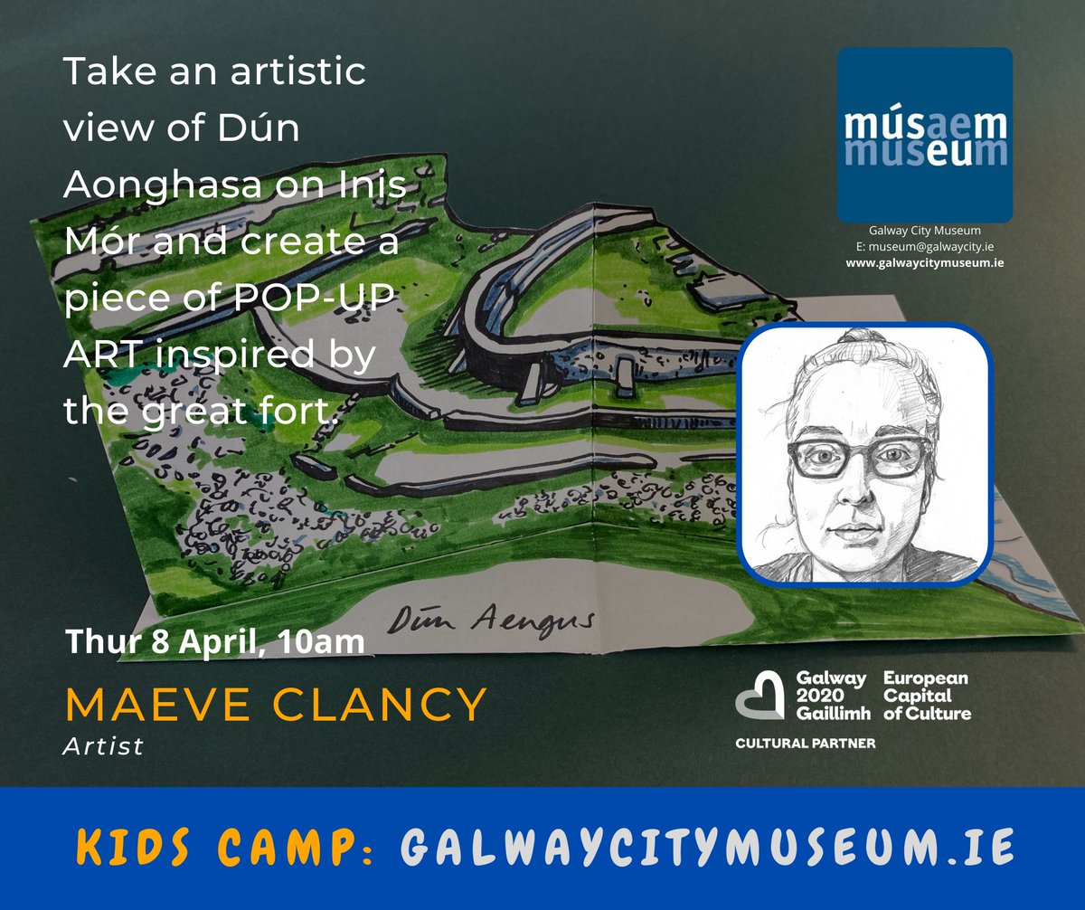 GalwayMuseum's tweet photo. #KidsCamp / Campa na bPáistí online at https://t.co/7Y1lmg9Sar this Easter from 10am 6-9 April / Aibreán. No booking required and all workshops are FREE! Ages 7-12. Enjoy! / Bain sult as! #freeevents #easterworkshop #storytelling #drawcartoons #mythicalcreatures #art #imagination https://t.co/dLLQ5XIOAA