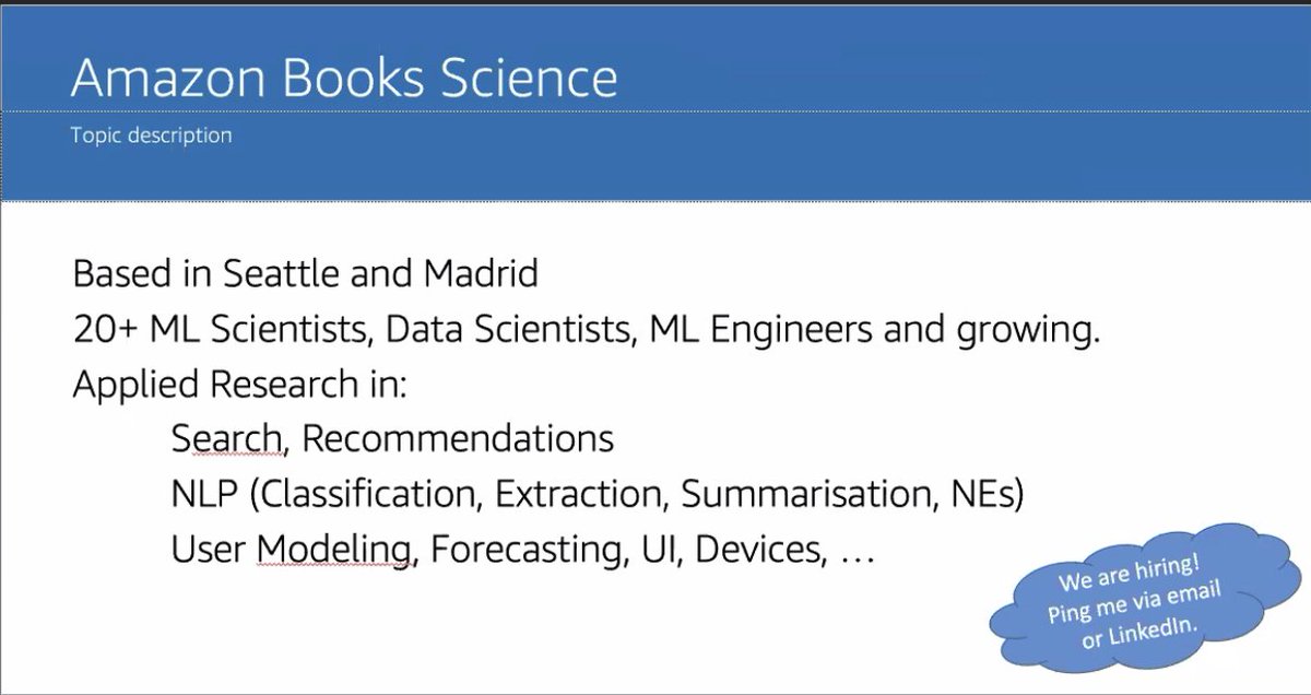 ECIR 2021 (@2021ecir) on Twitter photo #IndustryDay NOW <a href="/2021Ecir/">ECIR 2021</a>
#InformationRetrieval challenges at #amazonbooks
by <a href="/hugo_zara/">Hugo Zaragoza</a>
<a href="/amazonbooks/">Amazon Books</a> <a href="/amazon/">Amazon</a> <a href="/AmazonScience/">Amazon Science</a>
#ecir2021 #IndustryDay NOW <a href="/2021Ecir/">ECIR 2021</a>
#InformationRetrieval challenges at #amazonbooks
by <a href="/hugo_zara/">Hugo Zaragoza</a>
<a href="/amazonbooks/">Amazon Books</a> <a href="/amazon/">Amazon</a> <a href="/AmazonScience/">Amazon Science</a>
#ecir2021