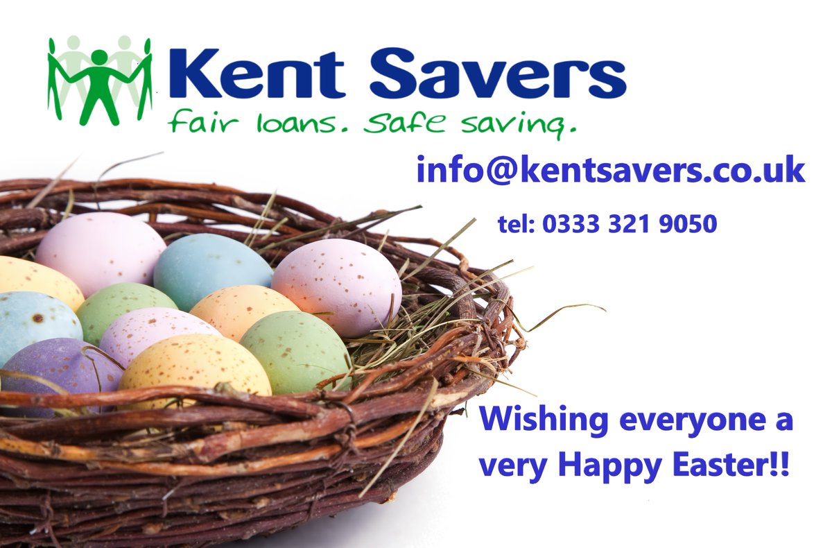 🐣Easter Opening Times🐣

💐 Good Friday - CLOSED
🌸 Saturday - CLOSED
🌷  Easter Sunday - CLOSED
🌺 Easter Monday - CLOSED
💐 Tuesday - Open 9.30am to 3pm

Membership and loan applications can be made online at any time over the holiday weekend, see kentsavers.co.uk🐤🥚🌺