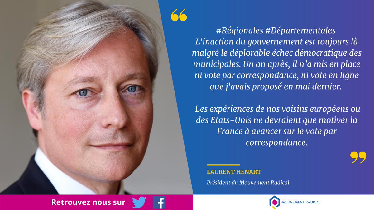 PartiRadical's tweet photo. Le @MvtRadical et son président @LaurentHenart continuent à appeler au développement du vote par correspondance. #regionales2021 #departementales2021 #Macron20h https://t.co/pznI4pLQ8S