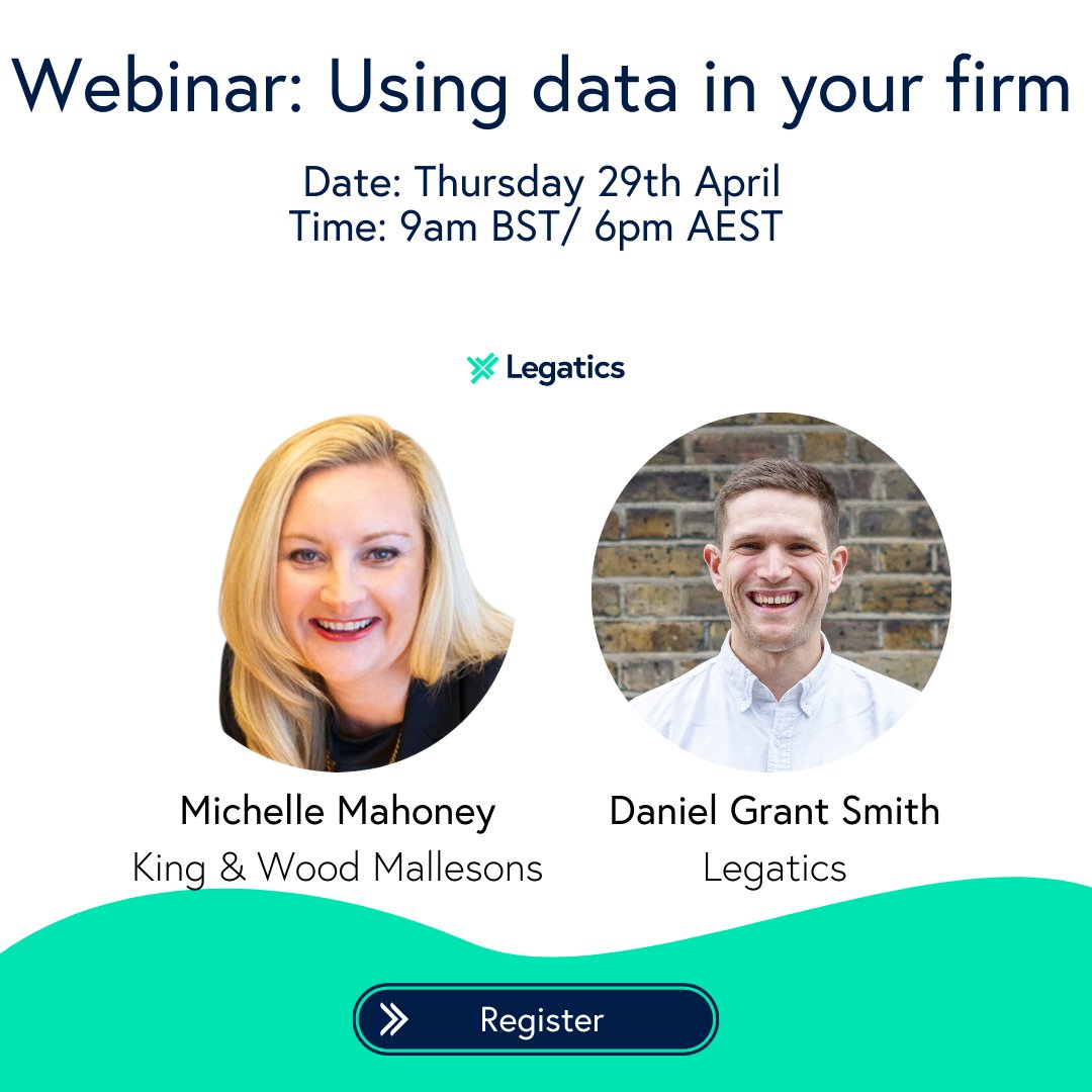 legatics's tweet photo. Have you ever wondered how you can take the data you're already tracking and use it to drive informed decision making? Or even how to use it to facilitate behavioural change? Join our webinar  (29th April) where we'll look at using data in firms. https://t.co/Sl7otyx9Tc https://t.co/svgCzKJ2uB