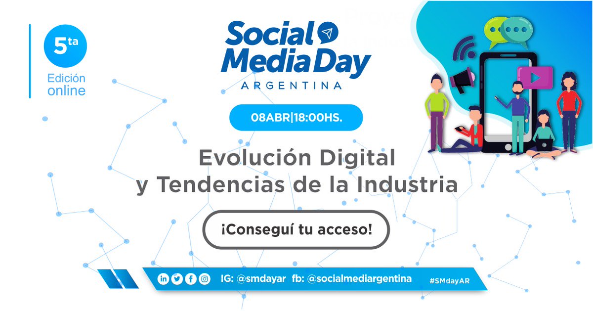 smdayARG's tweet photo. El jueves 8/4 volvemos con la quinta edición online . Evolución Digital y Tendencias de la industria . más información en https://t.co/leisA7fkAY https://t.co/eMc8k9B5zb