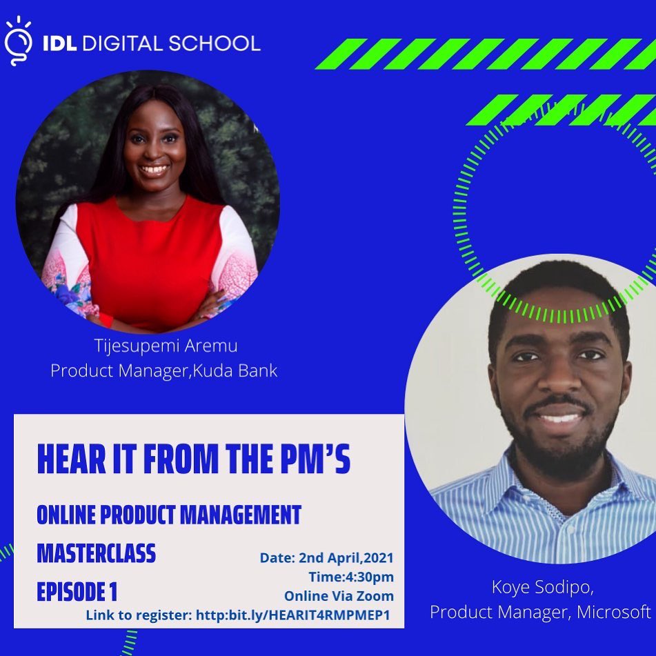 idl_ng's tweet photo. Tomorrow we move.

We will be asking questions, we will be hearing comments, and we will be taking notes.

We will be exploring deeper into Product Management as it applies in the Nigerian and African tech industry, with two amazing guest PM's guiding us on this journey. https://t.co/uyJvEkCUun
