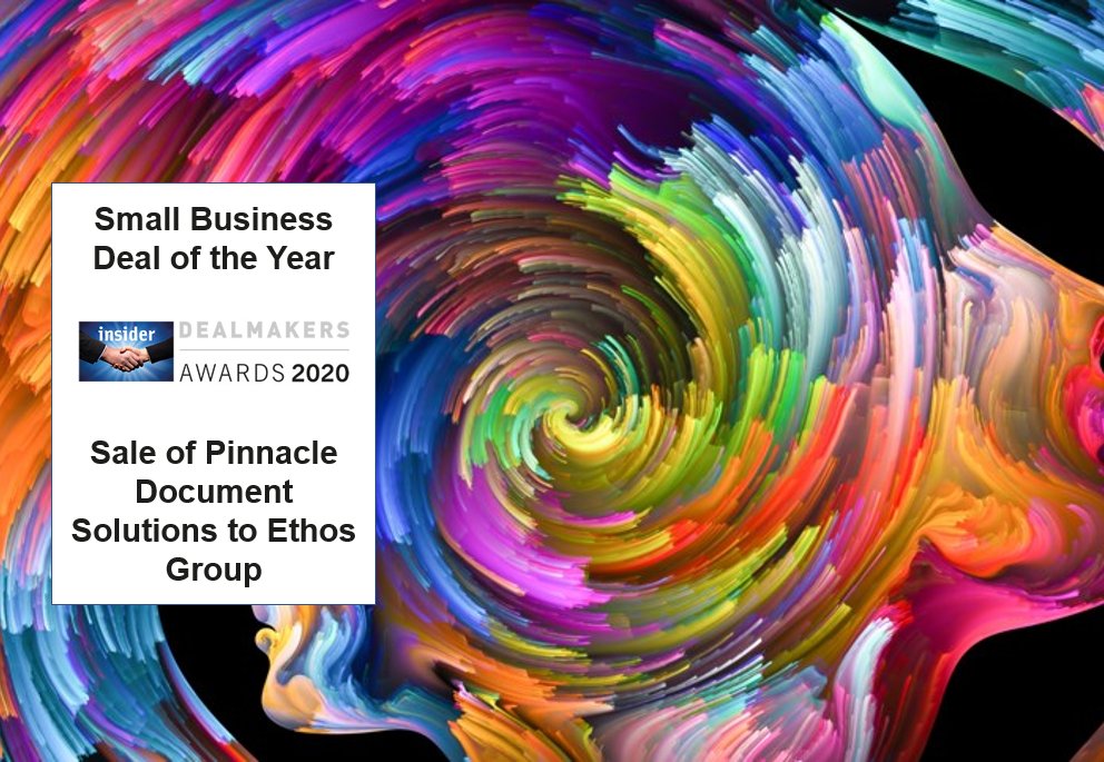 Gambit Corporate Finance has been awarded ‘Small Business Deal of the Year’ for its role as lead financial advisor to the shareholders of Pinnacle Document Solutions on its sale to Ethos Group. 
<a href="/HughJamesLegal/">Hugh James</a> <a href="/GemmaRDavies/">Gemma Davies</a> <a href="/devbankwales/">Development Bank of Wales</a> 

gambitcf.com/news-views/all…