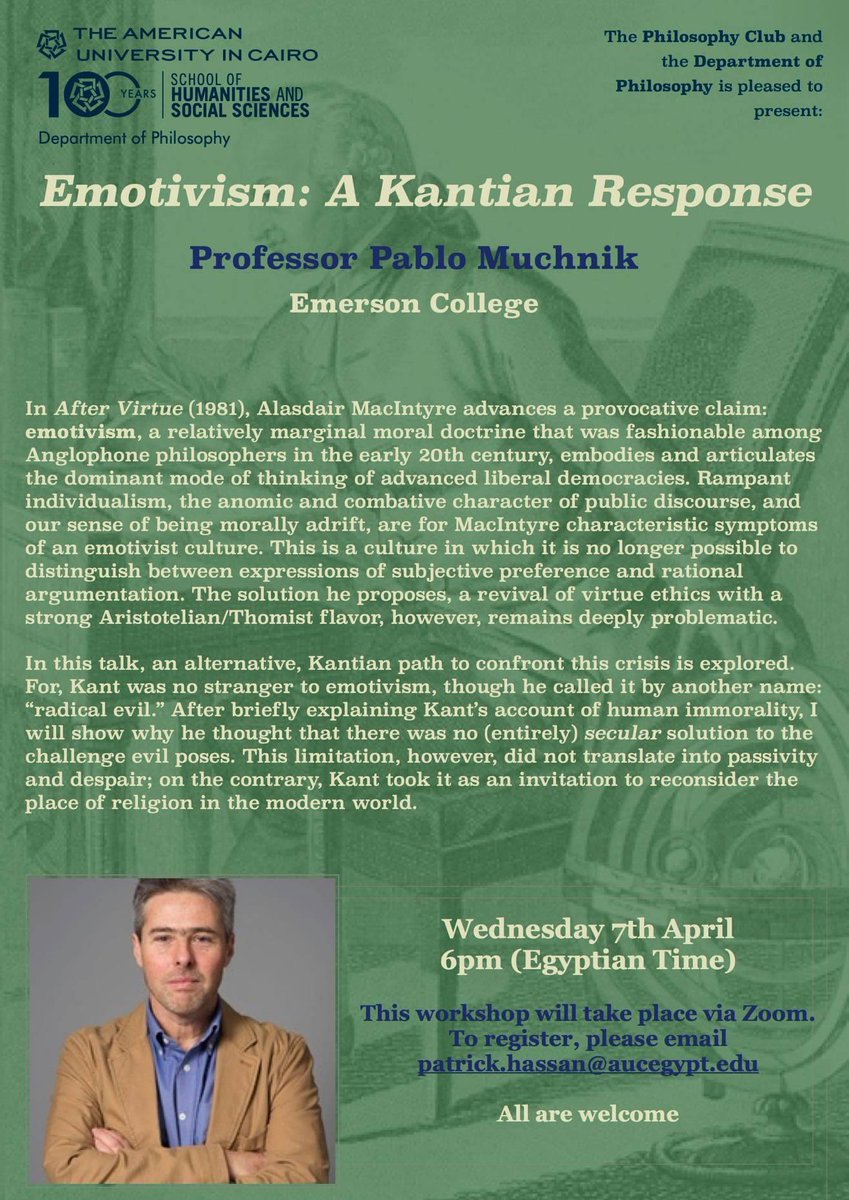auc_philosophy's tweet photo. Coming up on Wednesday! Please email to join the Zoom event. https://t.co/31ryW679fR