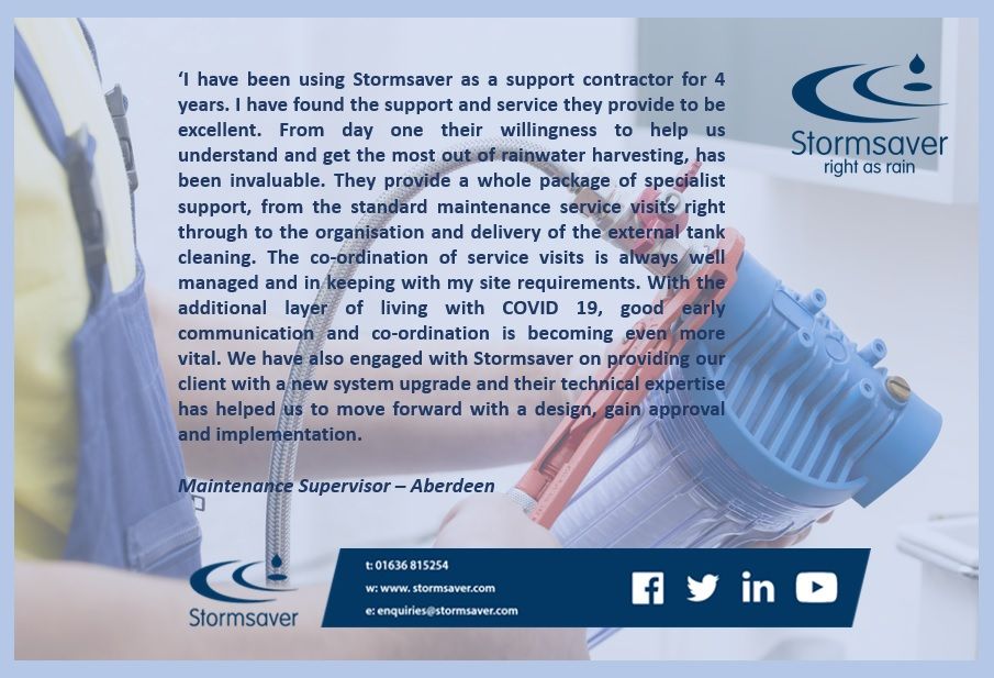 Stormsaver's tweet photo. We love receiving feedback! Check out Stormsaver's website to find out more about our maintenance services... https://t.co/eCSusgSeq7 #maintenance #testimonial #Feedback #CustomerService #experts #rainwaterharvesting https://t.co/oGxN8iBbOI