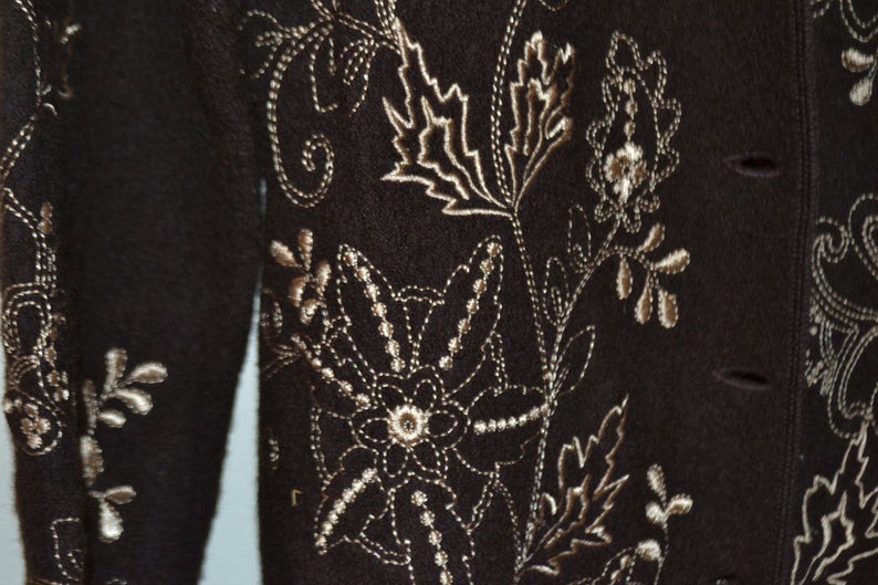 Carole Little Jacket Sweater Dress Embroidered Wool Brown Gold Size L etsy.me/3rArv44 via <a href="/Etsy/">Etsy</a> #sweater #embroidered #brown #wool #EtsyFinds