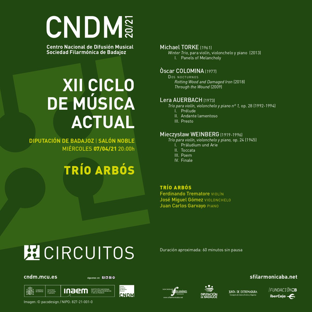 trioarbos's tweet photo. Empezamos la semana recordándoos el concierto que daremos este miércoles en la @DipdeBadajoz programado junto con el @cndm_inaem.
🎼Obras de @OscarCBosch, @LeraAuerbach, #Torke y #Weinberg
🎉¡Entrada gratuita! https://t.co/mEvKXjdr2v