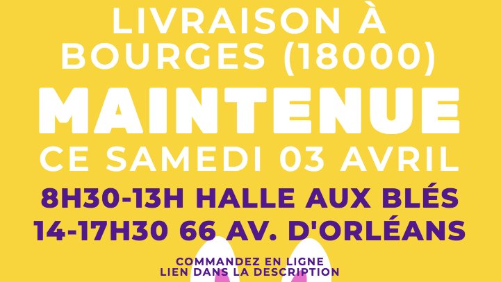 ChampagneCOPIN's tweet photo. ❇️ Clic and collect BOURGES  : https://t.co/936h1GrpZa. RDV à #bourges ce samedi, juste à temps pour #Pâques et avant le confinement d'un mois, débutant ce samedi 19h00 🙊 !
#clickandcollect #champagne #champagnecopin #champagnejacquescopin #bourges https://t.co/XminLhOGAH