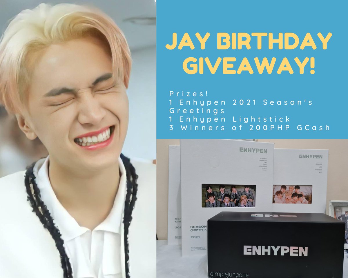  JAY BIRTHDAY GIVE AWAY!  PH ONLY! 1 WINNER ENHYPEN 2021 SG (unsealed pls see thread) 1 WINNER ENHYPEN LS (sealed) 3 WINNERS 200Php GCASH must be following me reply ur fave jay moment/s & tag 3 moots, don't forget to tag  @ENHYPEN_membersENDS on 04/20, 9PM