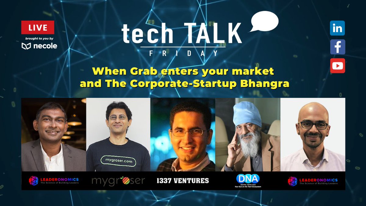 DNewsAsia's tweet photo. Joining us for Tech Talk Friday this week are @BikeshL  Founder of @1337ventures &amp; Stephen Francis, Co-Founder &amp; CEO of @mygroser Catch them live, at 6pm here:

Linkedin: https://t.co/8gpGeTaMTf
Facebook: https://t.co/mf2MRYtuGc
YouTube: https://t.co/PuoH5FZZLl https://t.co/40einiXXsS