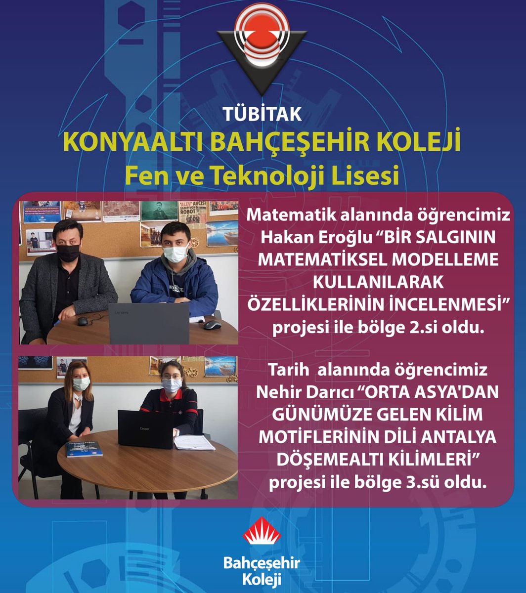 konyaalti_bk's tweet photo. 2021 Yılı TÜBİTAK Lise Öğrencileri Araştırma Projeleri Yarışması Bölge Finallerinde dereceye giren öğrenci ve öğretmenlerimizi tebrik ederiz. https://t.co/KgwtKdtWiy
