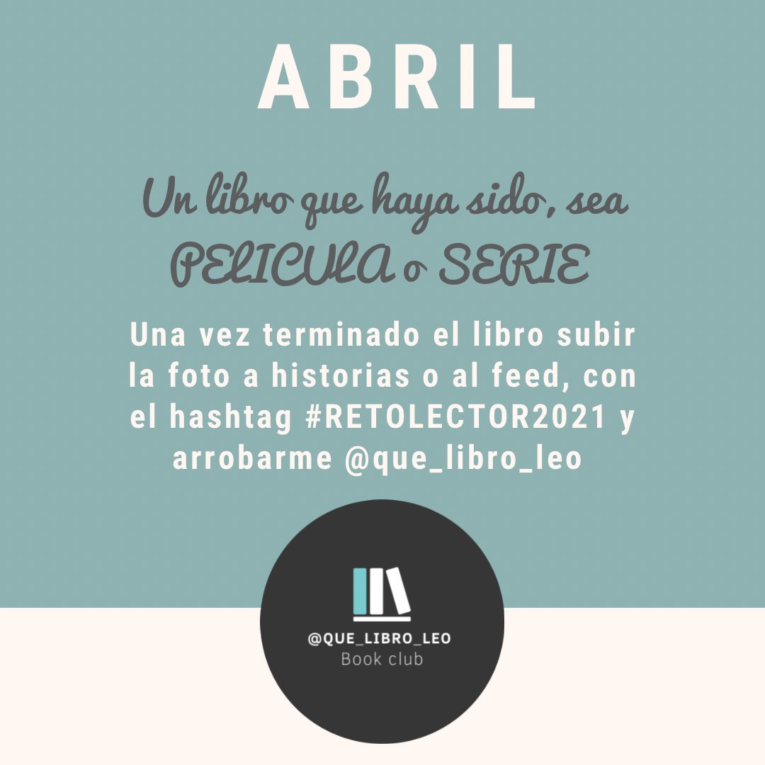que_libro_leo's tweet photo. Reto lector en Instagram. Un libro por mes según la consigna
Abril mes de series y películas
#retolector2021 #retolector #bookchallenge #challenge #challengebook #instagramchallenge #quelibroleo #quelibroleo📚 https://t.co/uHratlxuHW
