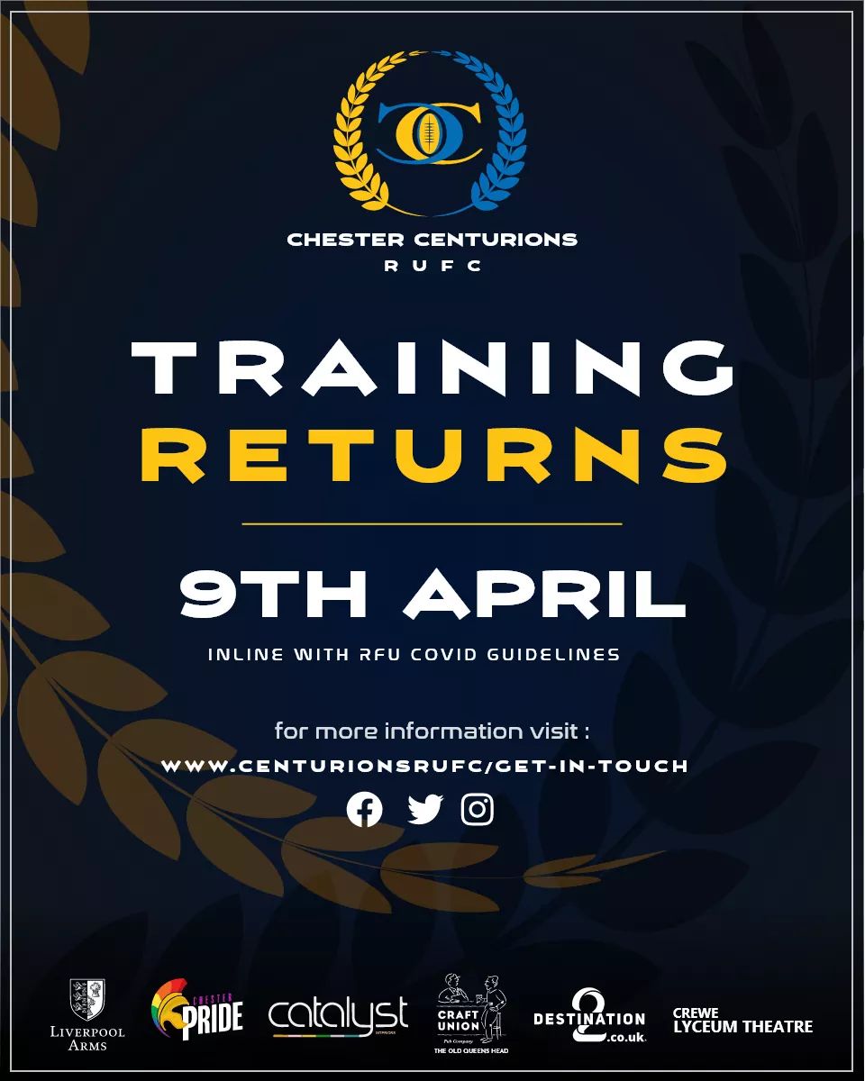 CenturionsRUFC's tweet photo. Training Returns Back on Friday 9th April

There is still time to grab a pair of boots and get involved. Go sign up and show your interest https://t.co/4EpEAOkkzC

#inclusiverugby #igr #trainingtime #unionrugby #chestercenturions #togetherstronger #recruiting #fitness #motivated https://t.co/aMu2ropzWa